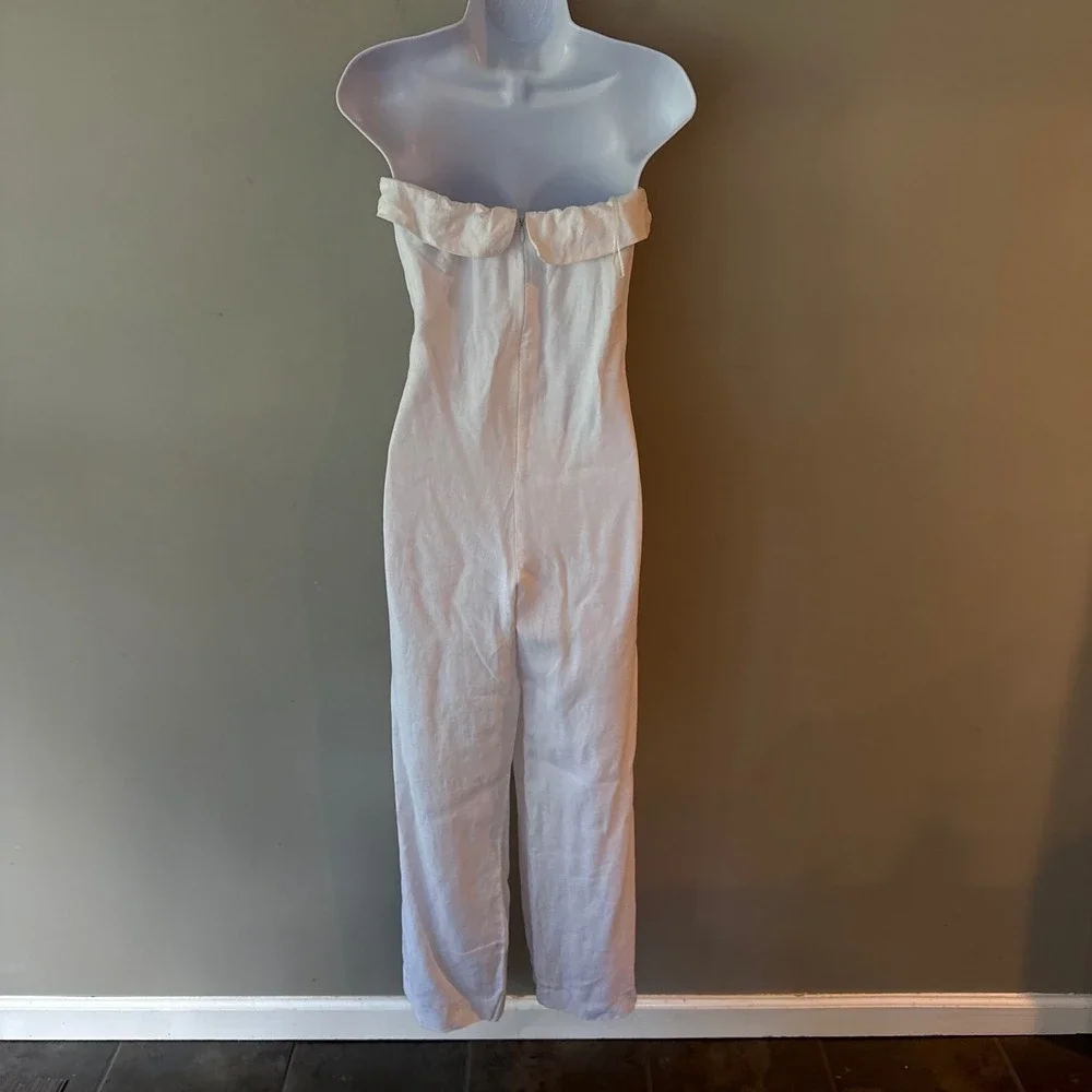 Reformation Taylor Linen Jumpsuit Strapless White Missing Belt Sz 4 Euro Summer